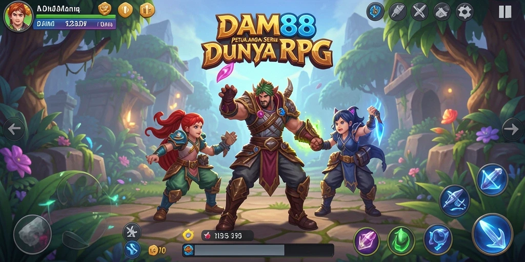 Screenshot menampilkan aksi pertempuran epik dalam game RPG.
