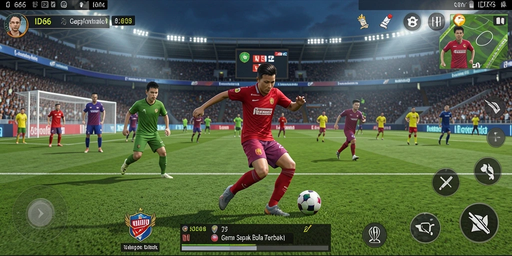 Tampilan gameplay ID66 yang menampilkan aksi seru pertandingan sepak bola.