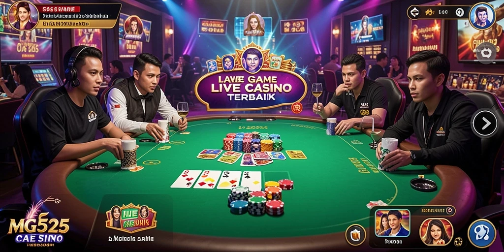 Screenshot gameplay Live Casino yang menampilkan dealer profesional dan suasana permainan yang seru.