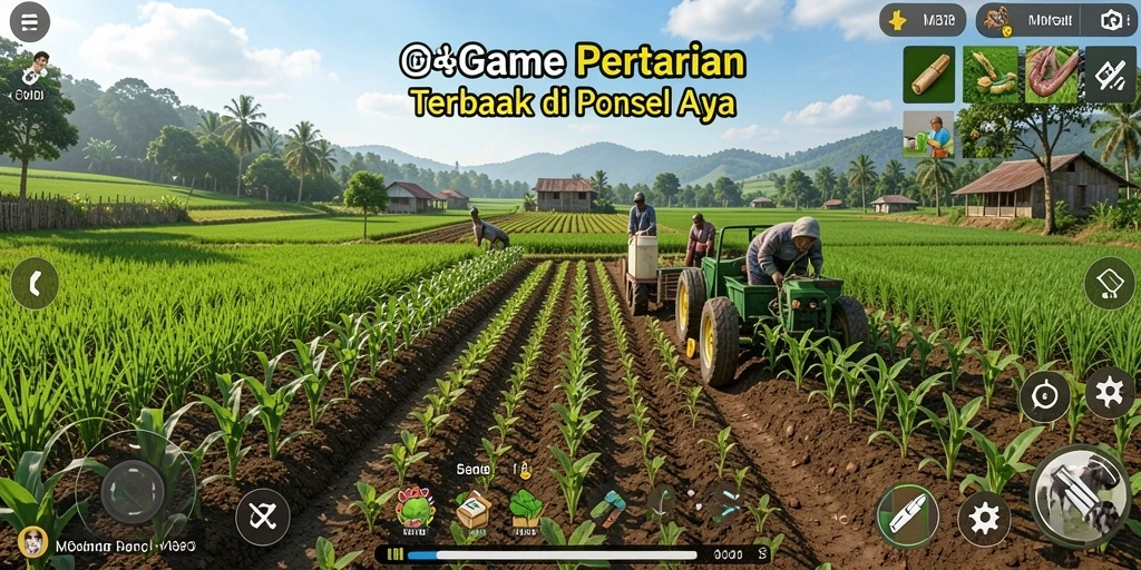 Screenshot MPOID menampilkan aktivitas bertani yang menyenangkan dan interaksi karakter.