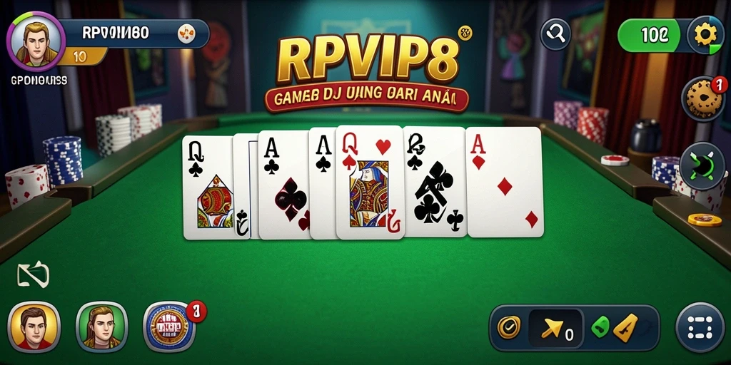 Screenshot menunjukkan gameplay seru RPVIP8 dengan pemain aktif dan papan Domino.