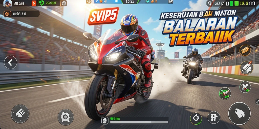 Tampilan gameplay mendebarkan dari balapan motor SVIP5.